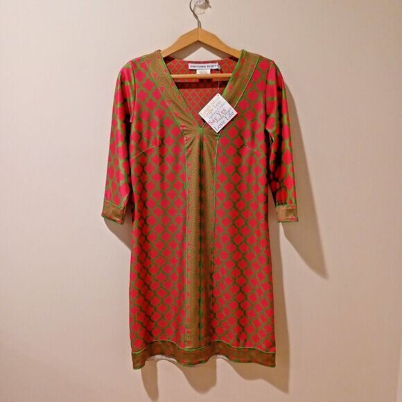 NWT Gretchen Scott Retro Pink 3/4 Sleeve Jersey Bordertown Dress Size Small - Picture 1 of 6